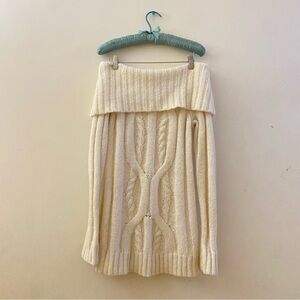 Anne Klein Cream Off Shoulder Merino Wool Mohair Cable Knit Sweater Medium